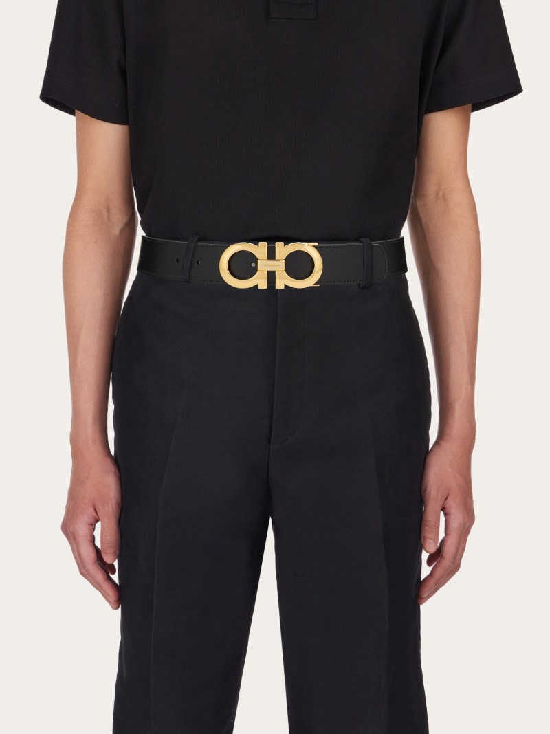 Ferragamo | Men's Reversible And Adjustable Gancini Belt - Black/Hickory