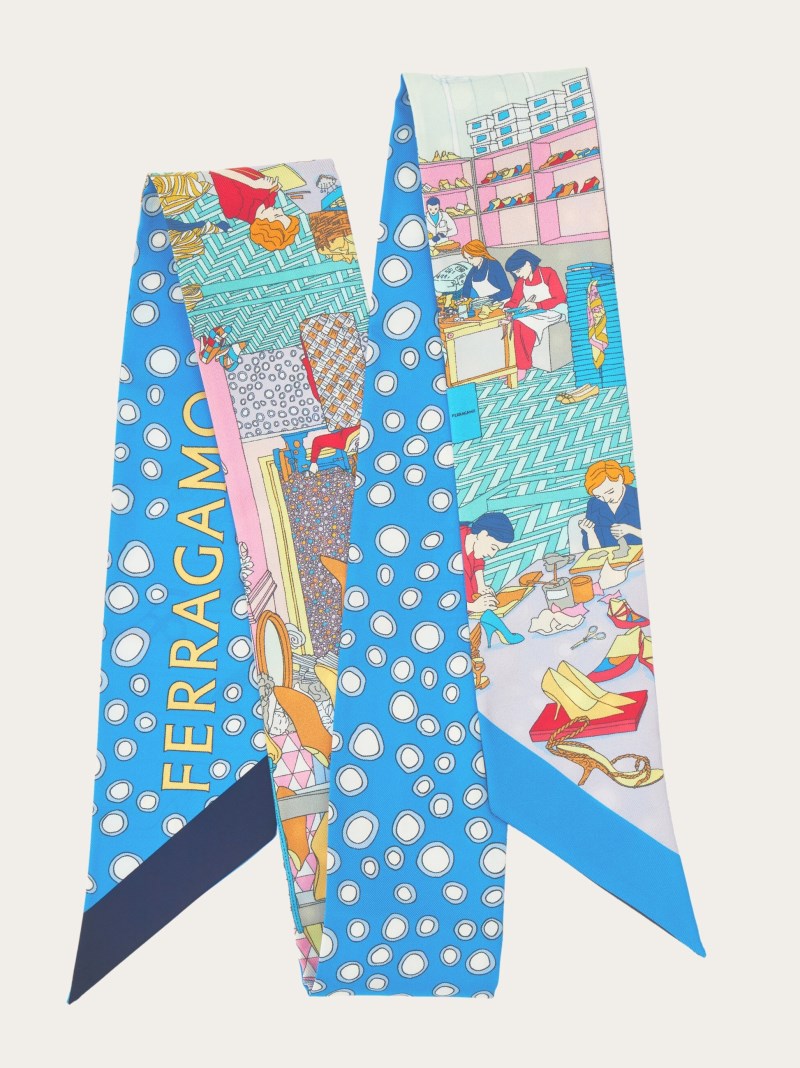 Ferragamo | Women's Atelier Print Silk Mini Bandeau - Navy Blue/Bluette