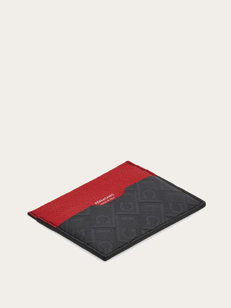 Ferragamo | Men's Credit Card Holder - Black/Grey/Flame Red