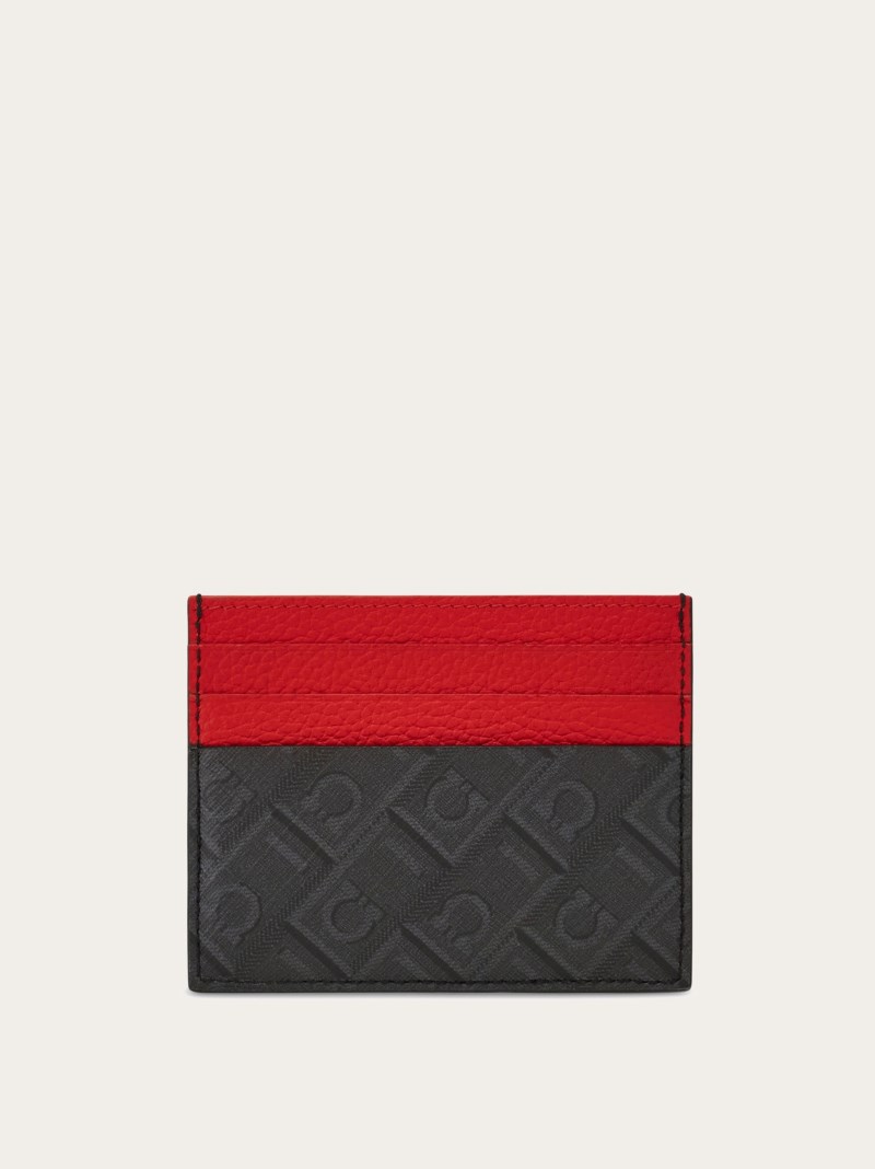 Ferragamo | Men's Credit Card Holder - Black/Grey/Flame Red
