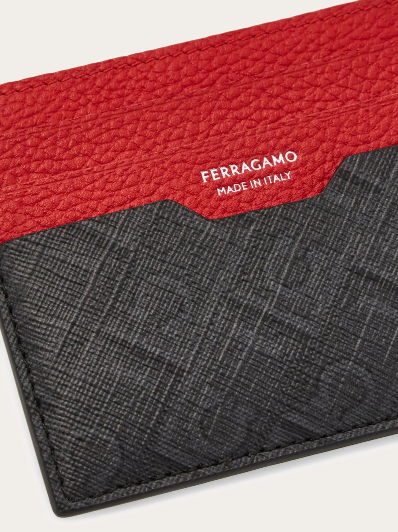 Ferragamo | Men's Credit Card Holder - Black/Grey/Flame Red
