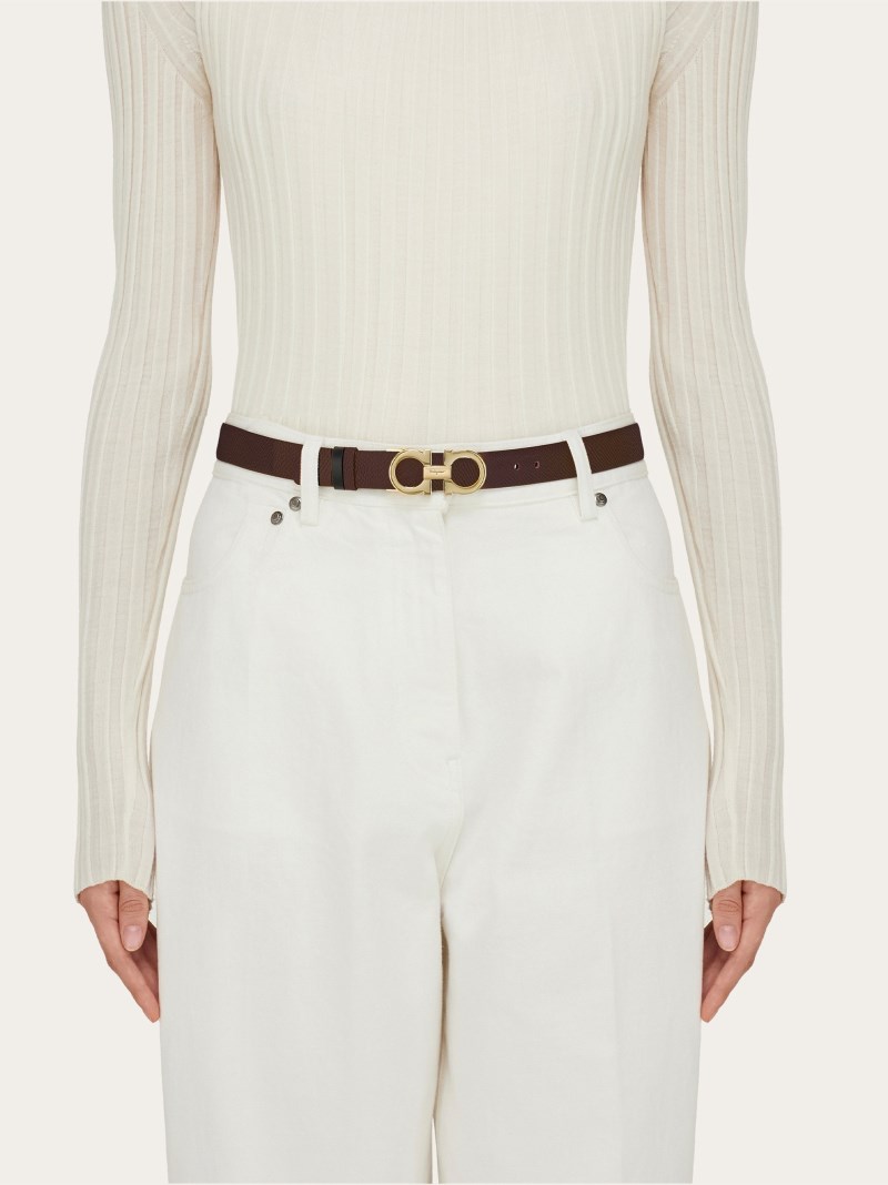 Ferragamo | Women's Reversible And Adjustable Gancini Belt - Ganache Brown/Black