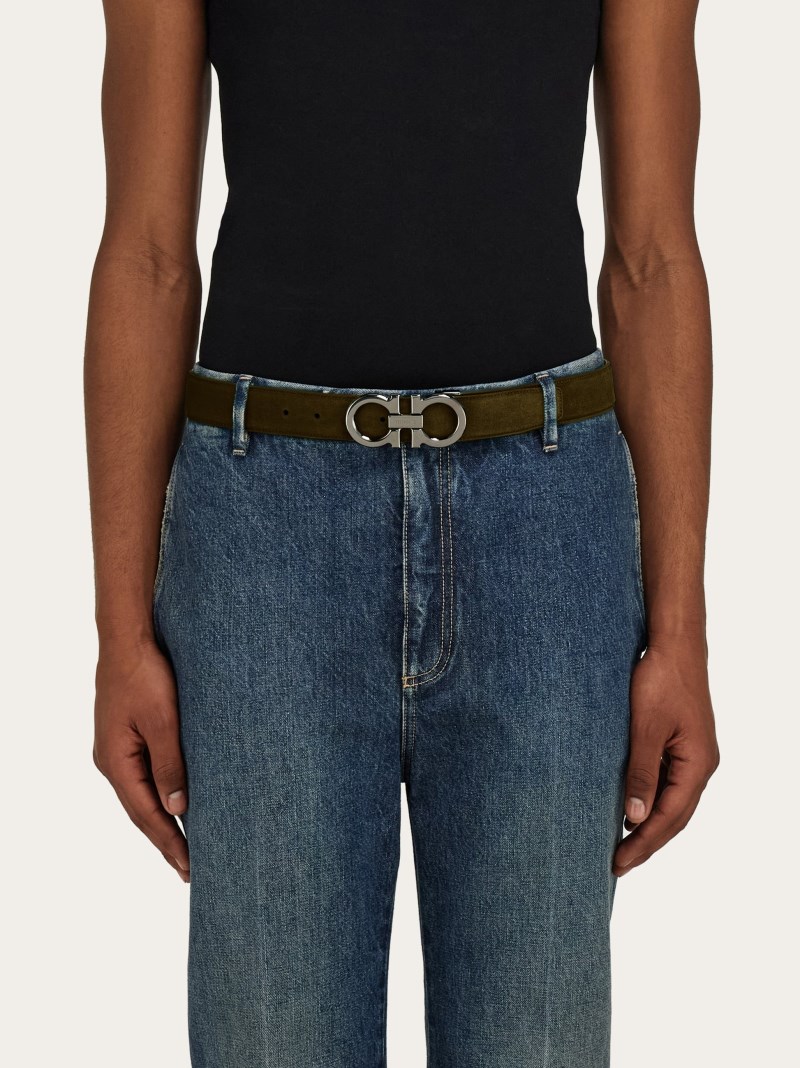 Ferragamo | Men's Adjustable Gancini Belt - Olive Green