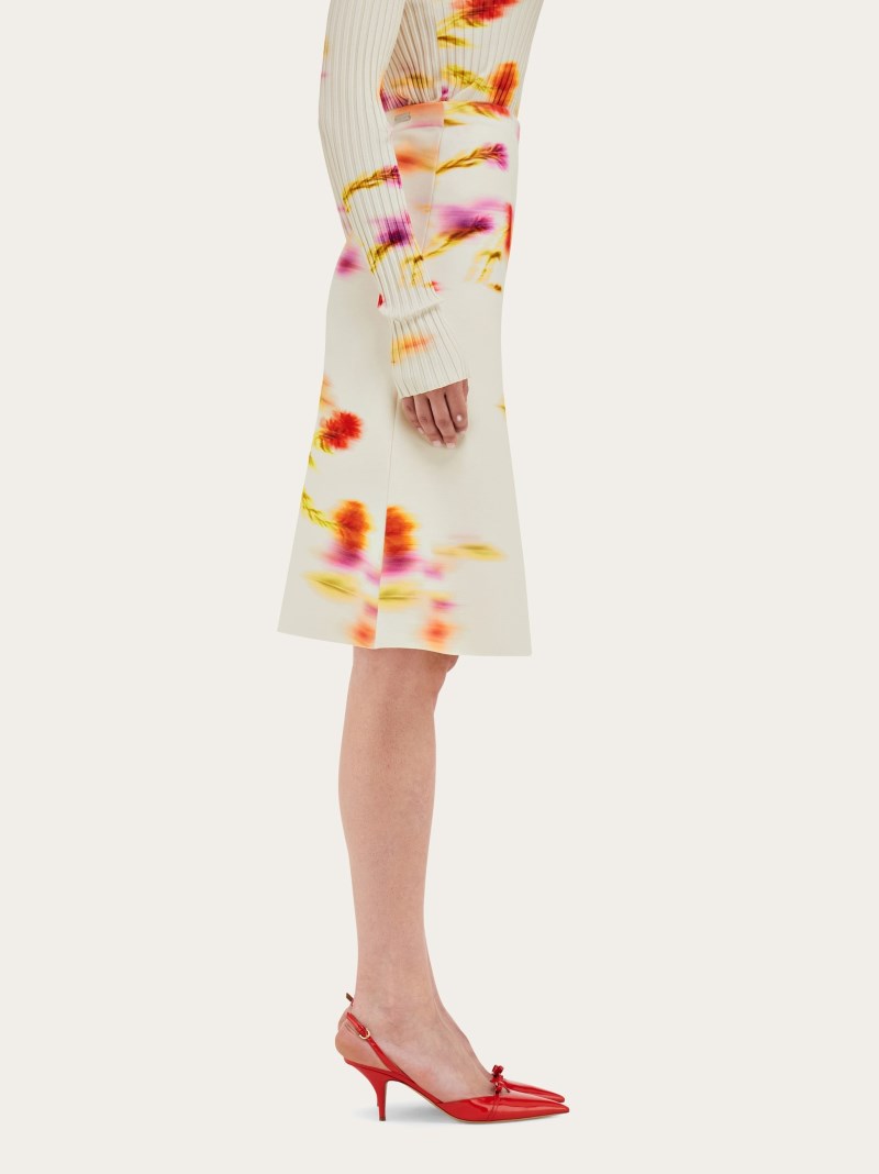 Ferragamo | Women's Blossom Print Skirt - Mascarpone/Red/Cherry