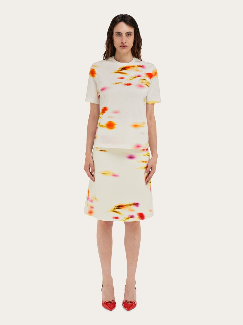 Ferragamo | Women's Blossom Print Skirt - Mascarpone/Red/Cherry