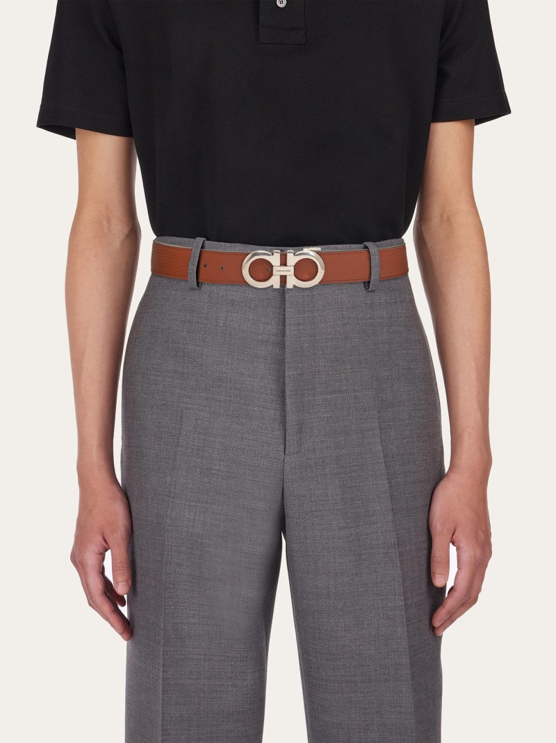 Ferragamo | Men's Reversible And Adjustable Gancini Belt - Cognac/Black