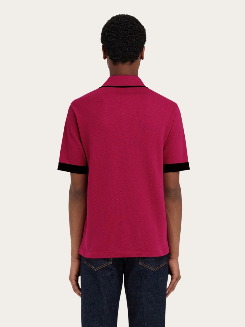 Ferragamo | Men's Polo Shirt With Contrasting Sleeve Detail - Cherry Red/Black