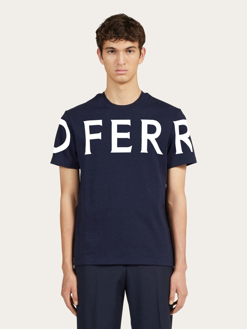 Ferragamo | Men's Short Sleeved T-Shirt With Graphic Logo - Navy Blue
