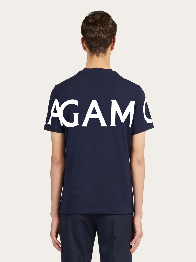 Ferragamo | Men's Short Sleeved T-Shirt With Graphic Logo - Navy Blue