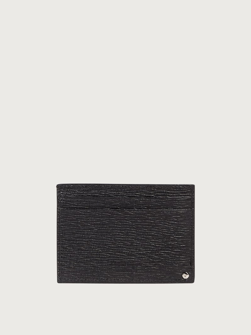 Ferragamo | Men's Gancini Card Holder With Pull-Out Id Window - Black/Ferragamo Red