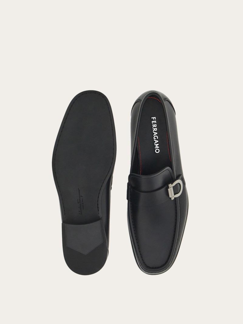 Ferragamo | Men's Moccasin With Gancini Ornament - Black