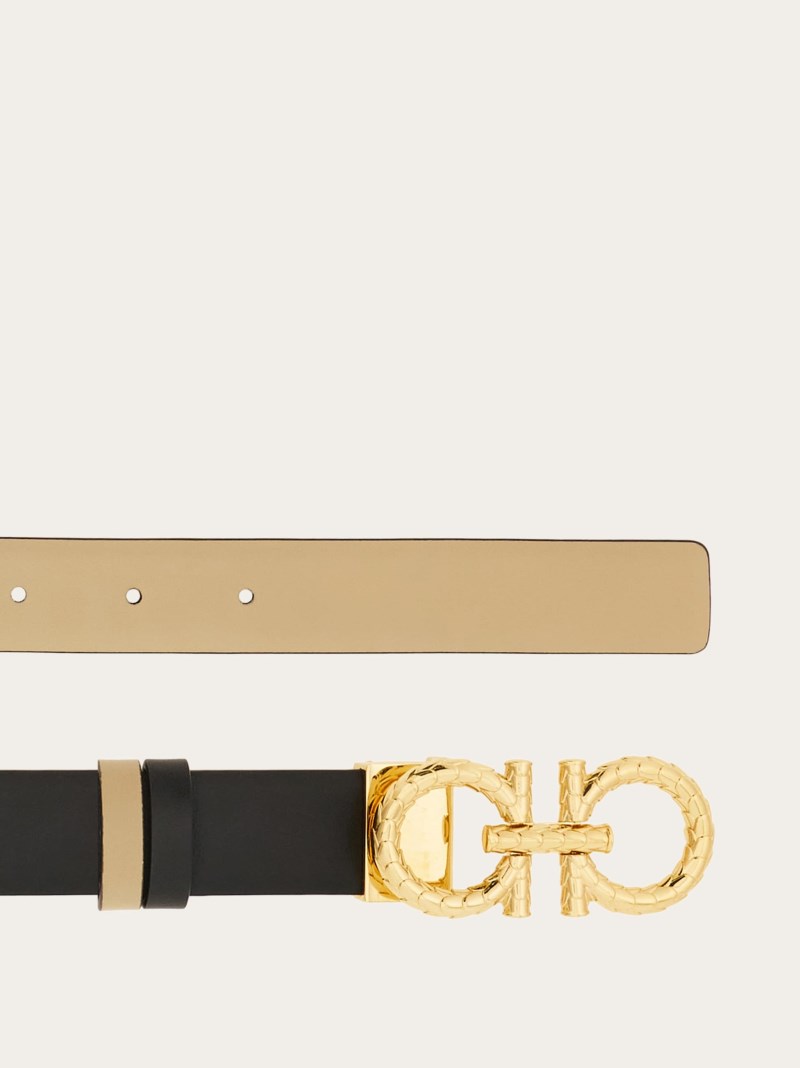 Ferragamo | Women's Adjustable And Reversible Gancini Belt - Black/Stone