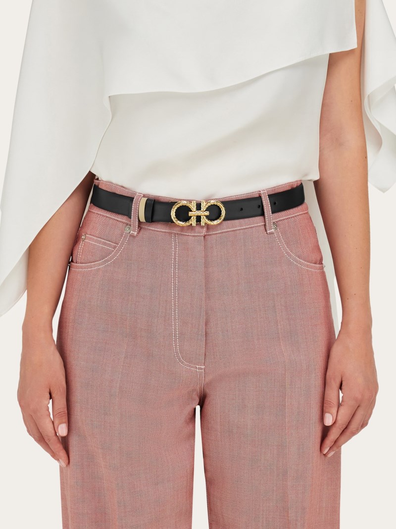 Ferragamo | Women's Adjustable And Reversible Gancini Belt - Black/Stone