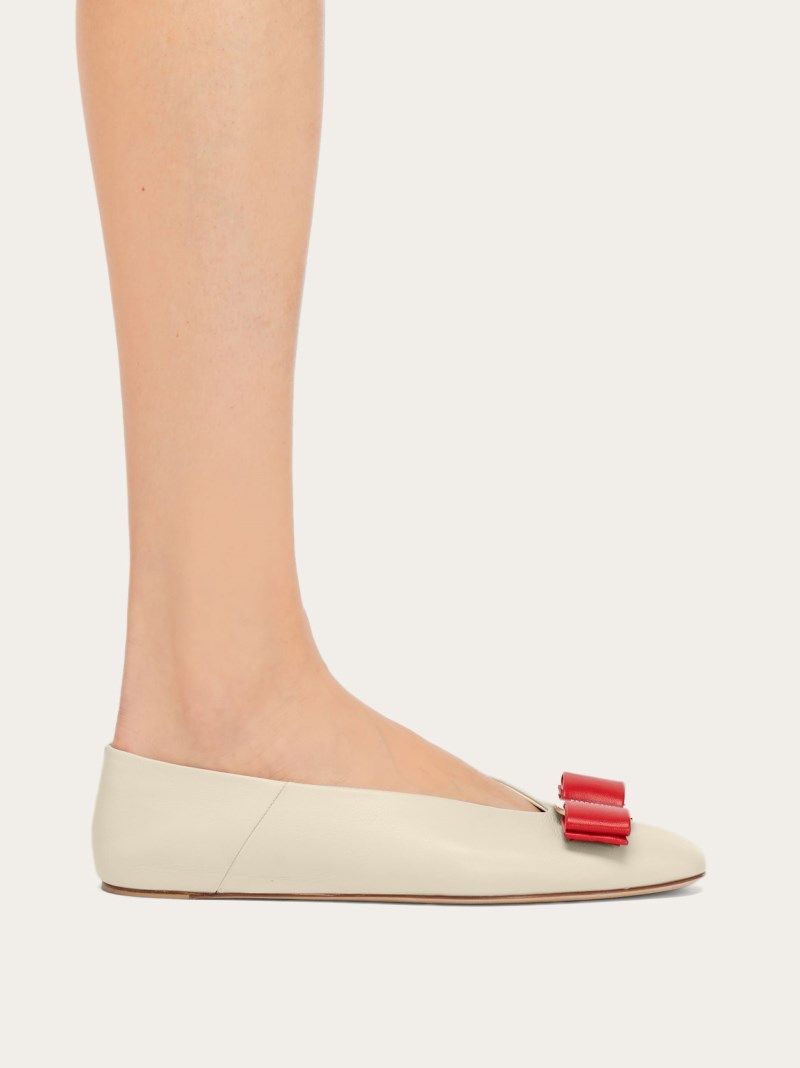 Ferragamo | Women's Vara Bow Ballet Flat - Mascarpone/Red