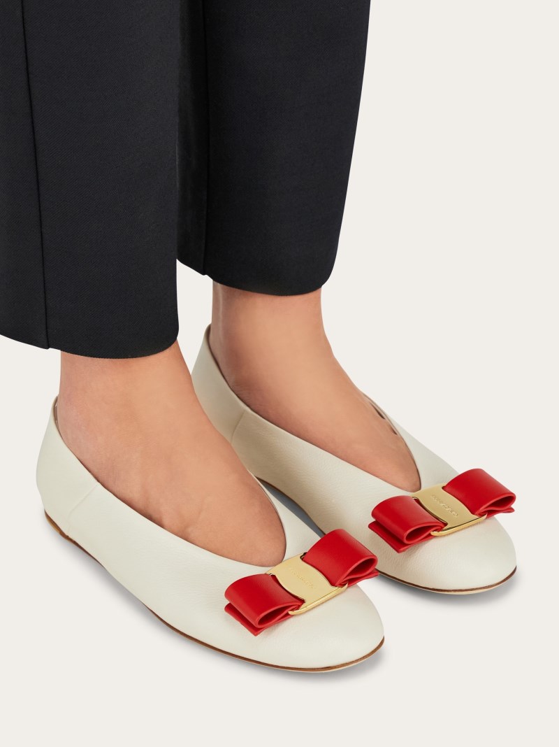 Ferragamo | Women's Vara Bow Ballet Flat - Mascarpone/Red