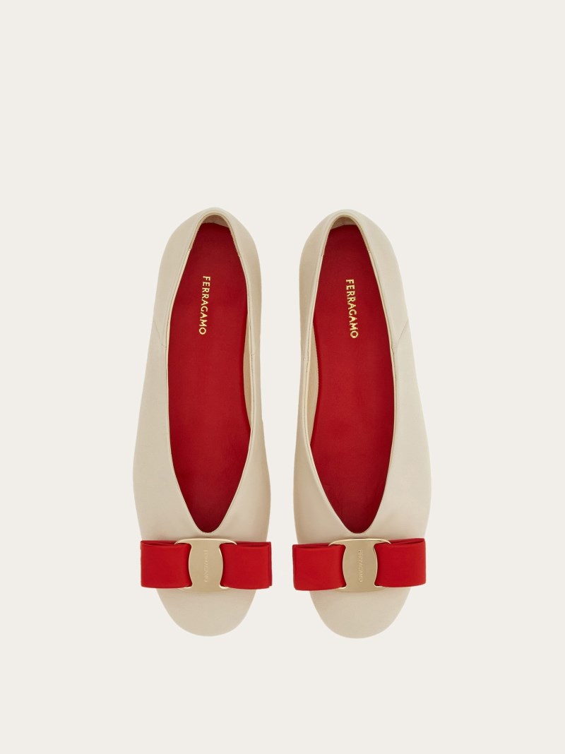 Ferragamo | Women's Vara Bow Ballet Flat - Mascarpone/Red