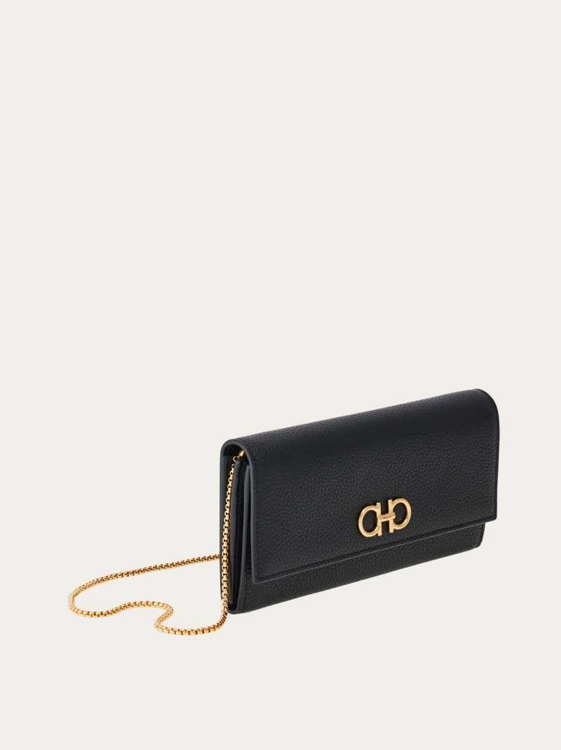 Ferragamo | Women's Gancini Wallet With Chain - Black
