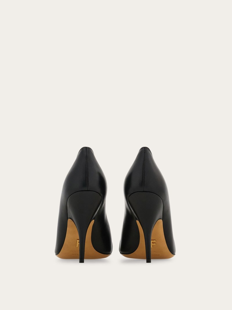 Ferragamo | Women's Mini Bow Mid Heel Pump - Black/Biscuit