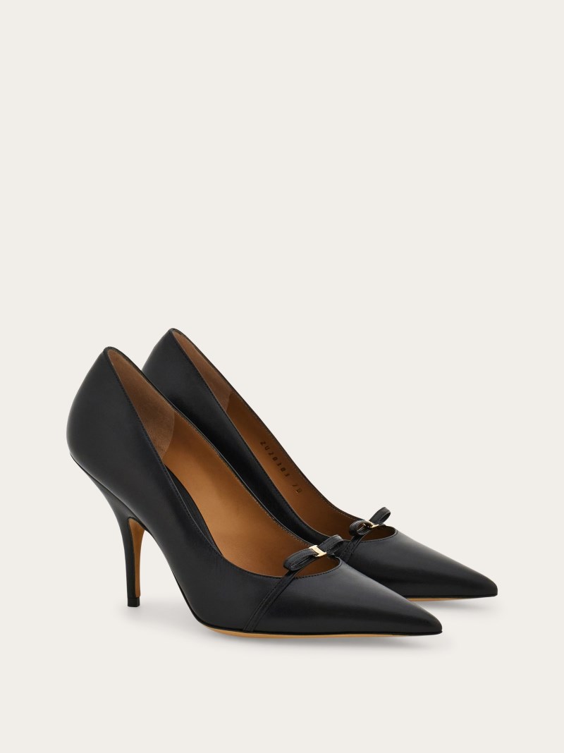 Ferragamo | Women's Mini Bow Mid Heel Pump - Black/Biscuit