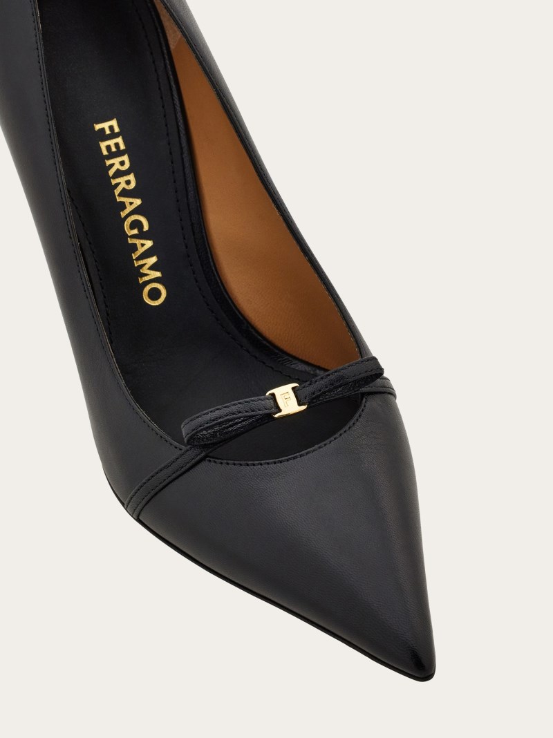 Ferragamo | Women's Mini Bow Mid Heel Pump - Black/Biscuit
