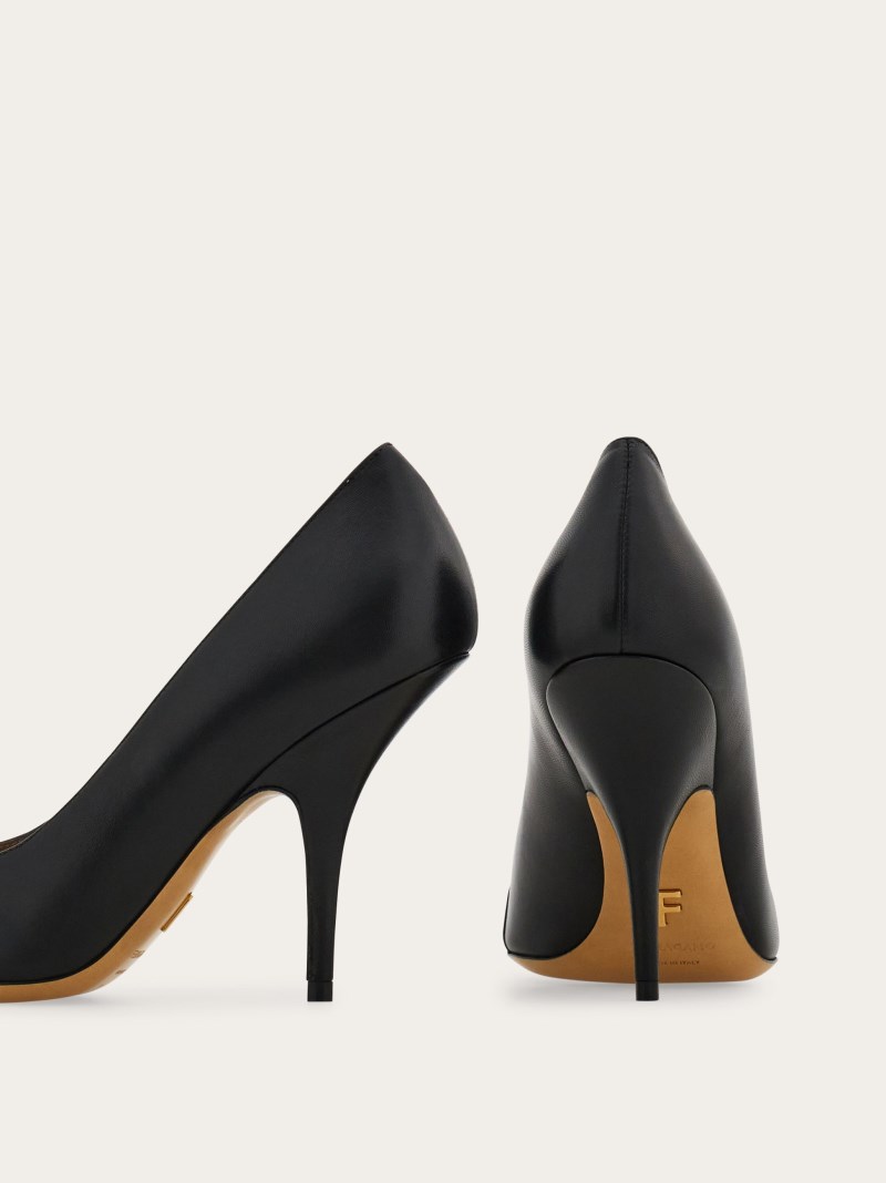 Ferragamo | Women's Mini Bow Mid Heel Pump - Black/Biscuit