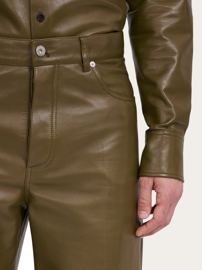 Ferragamo | Men's Nappa Five Pocket Trouser - Olive Green