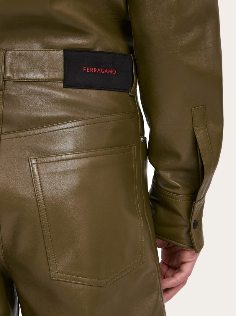 Ferragamo | Men's Nappa Five Pocket Trouser - Olive Green
