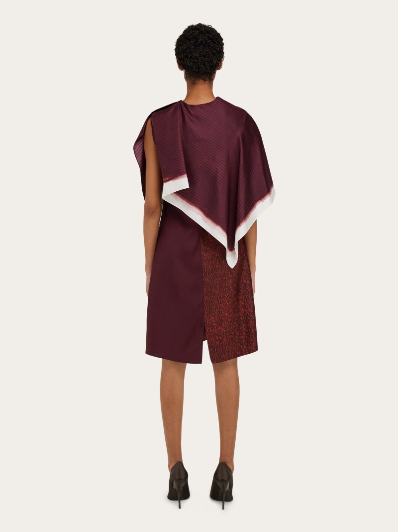 Ferragamo | Women's Shirt Dress With Shawl Detail - Oxblood/Bordeaux