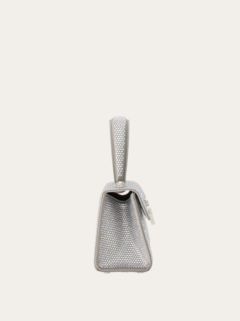 Ferragamo | Women's East-West Iconic Top Handle With Crystals - Silver