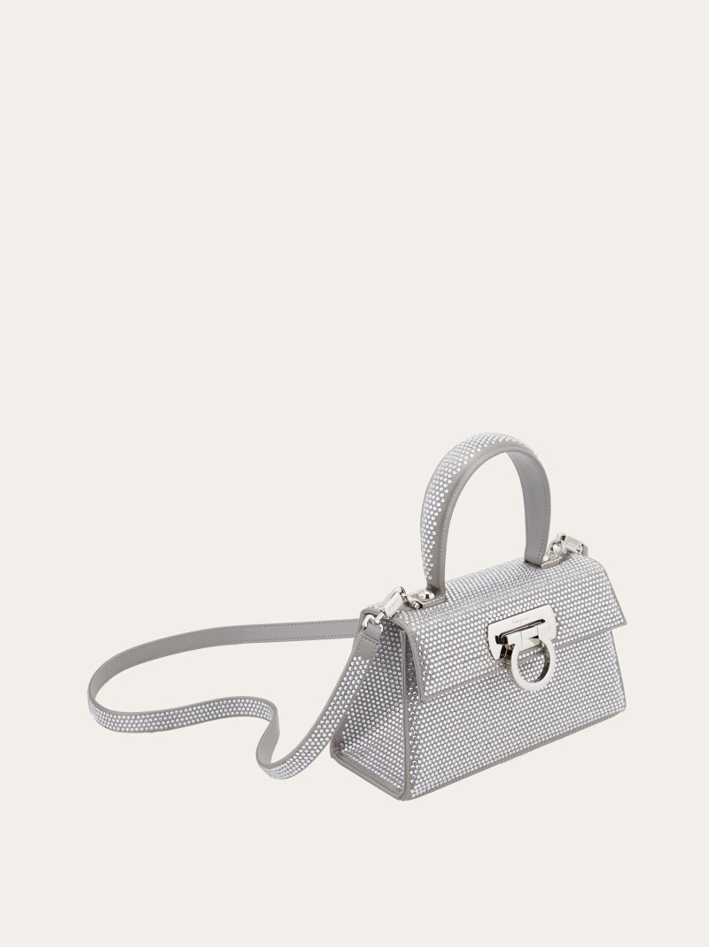 Ferragamo | Women's East-West Iconic Top Handle With Crystals - Silver