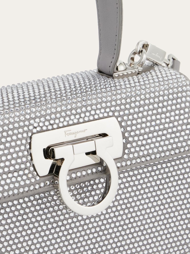 Ferragamo | Women's East-West Iconic Top Handle With Crystals - Silver