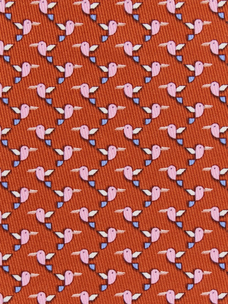 Ferragamo | Men's Hummingbird Print Silk Tie - Brick
