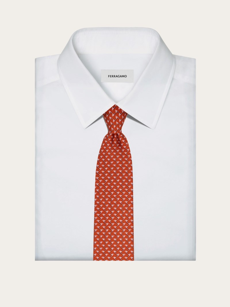 Ferragamo | Men's Hummingbird Print Silk Tie - Brick