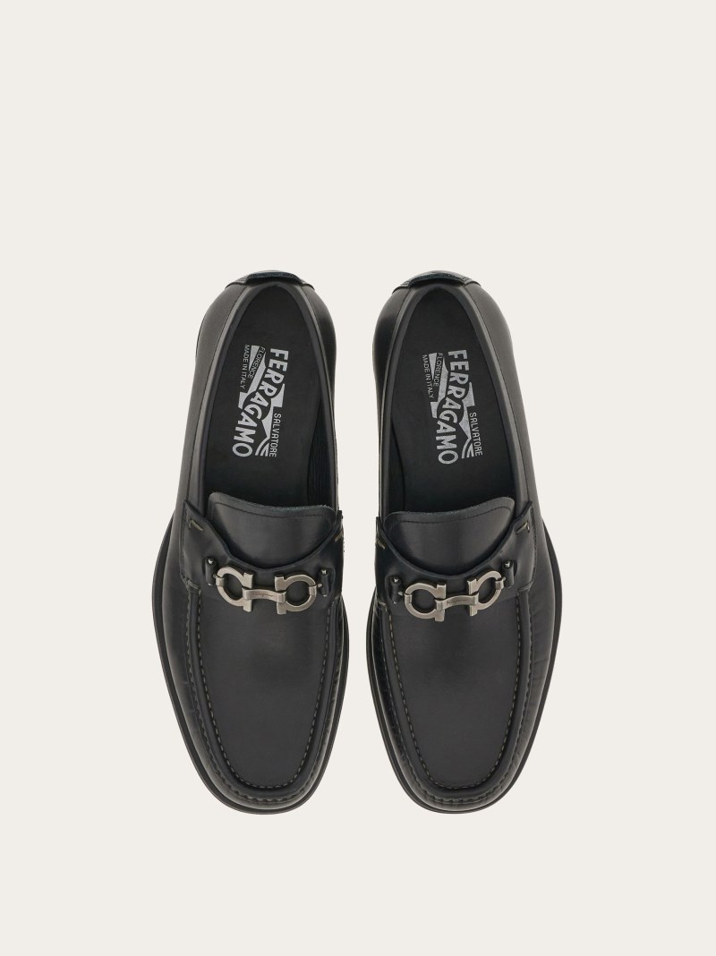Ferragamo | Men's Moccasin With Gancini Ornament - Black