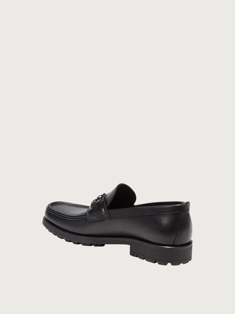Ferragamo | Men's Moccasin With Gancini Ornament - Black
