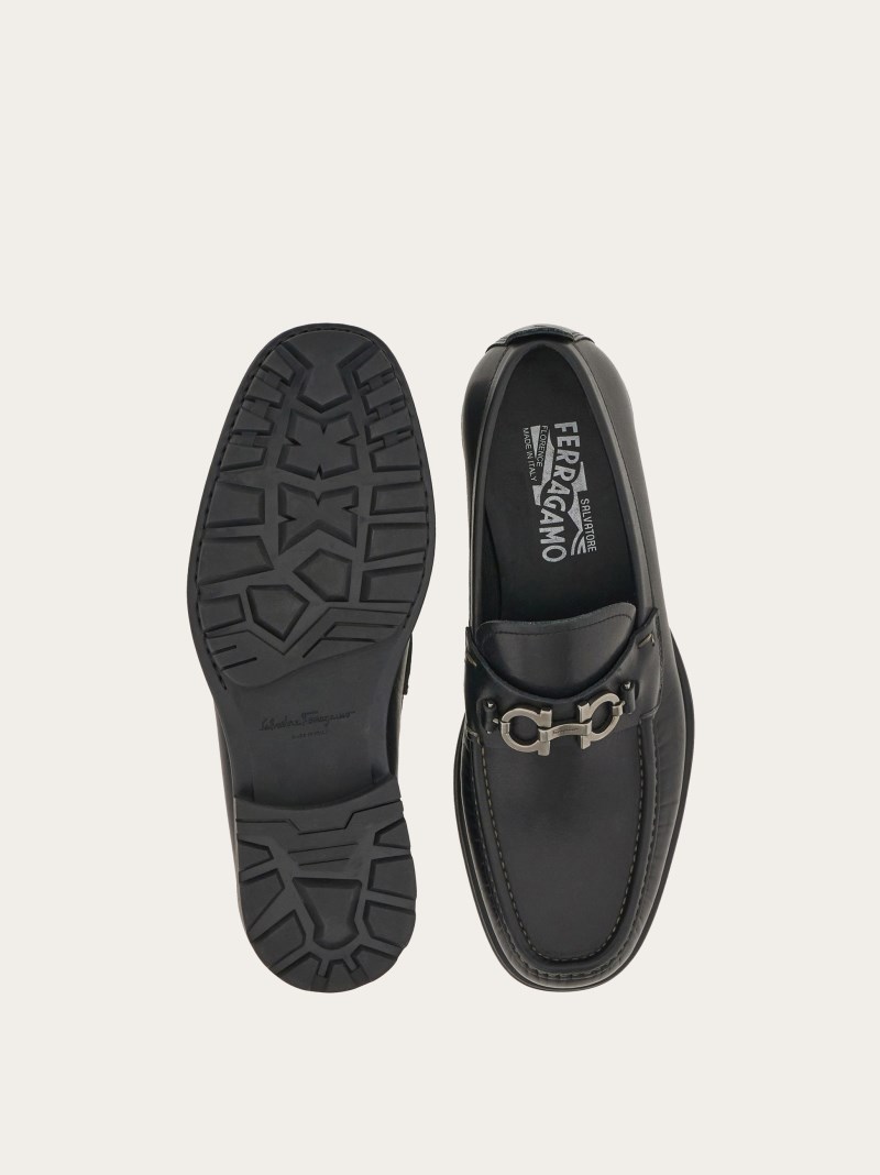 Ferragamo | Men's Moccasin With Gancini Ornament - Black