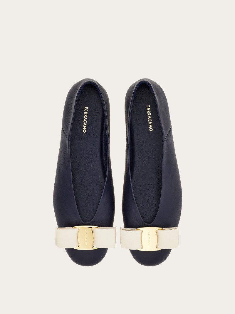 Ferragamo | Women's Vara Bow Ballet Flat - Navy Blue/Mascarpone