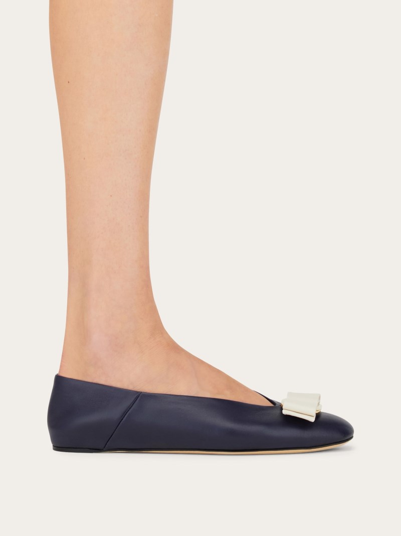 Ferragamo | Women's Vara Bow Ballet Flat - Navy Blue/Mascarpone
