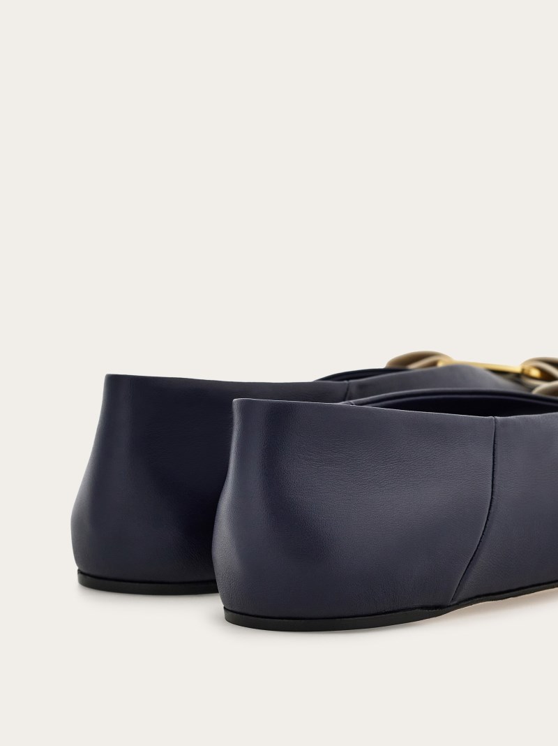 Ferragamo | Women's Vara Bow Ballet Flat - Navy Blue/Mascarpone
