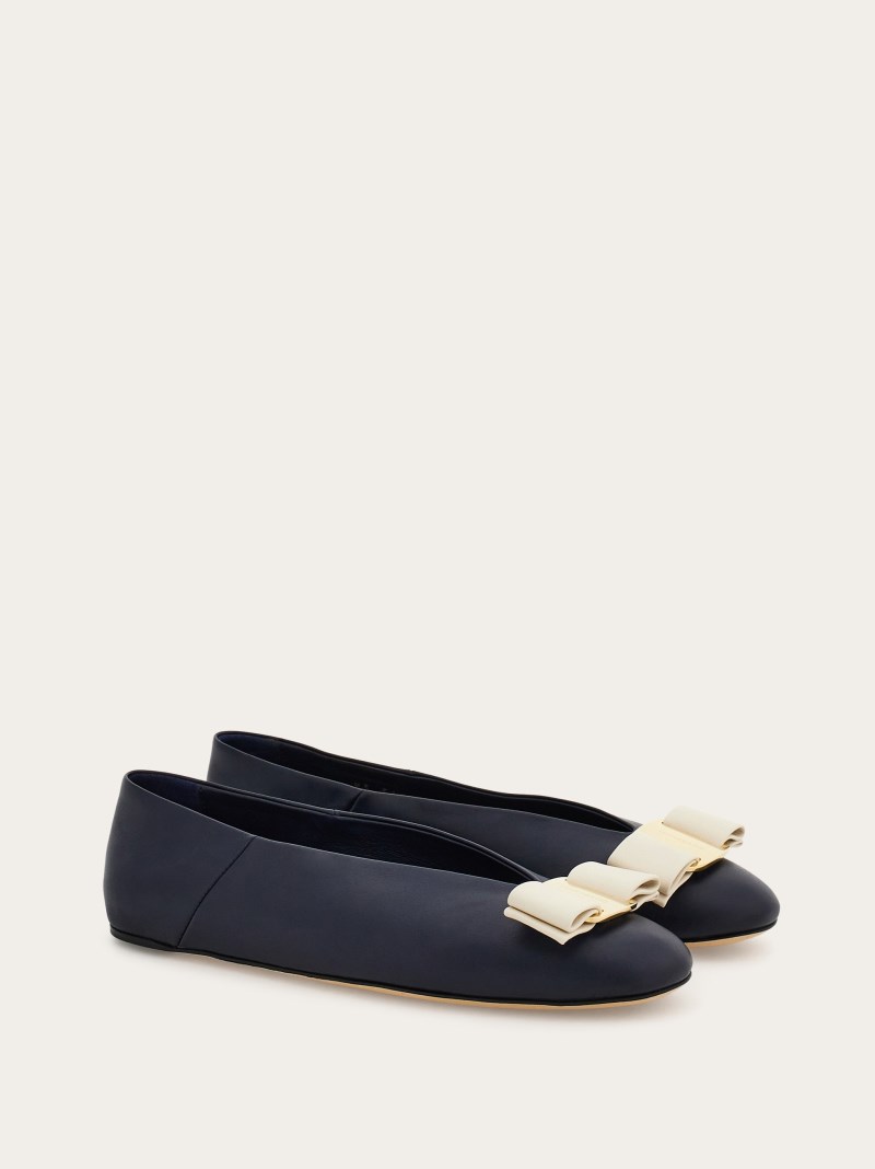 Ferragamo | Women's Vara Bow Ballet Flat - Navy Blue/Mascarpone