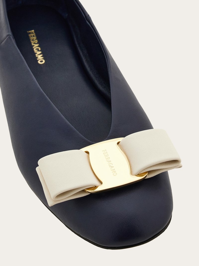 Ferragamo | Women's Vara Bow Ballet Flat - Navy Blue/Mascarpone