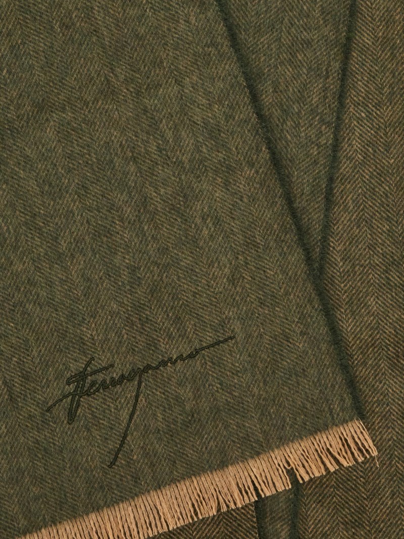 Ferragamo | Men's Cashmere Scarf - Olive Green/Camel
