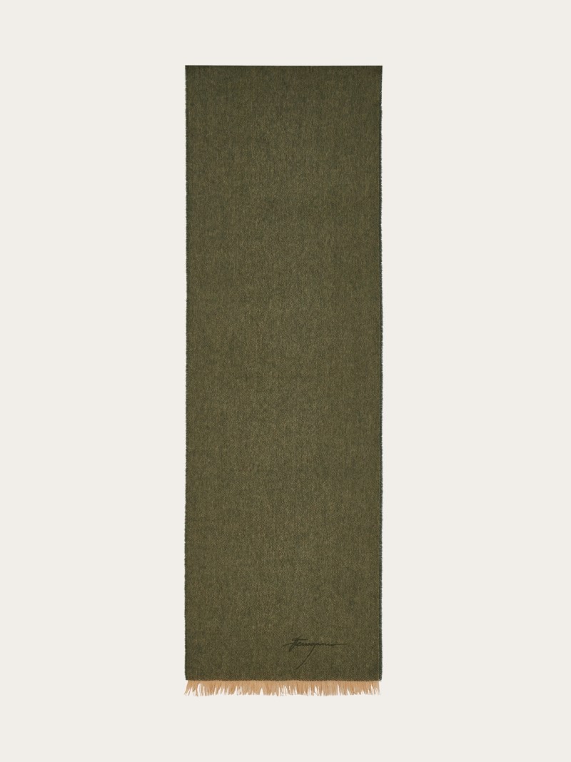 Ferragamo | Men's Cashmere Scarf - Olive Green/Camel