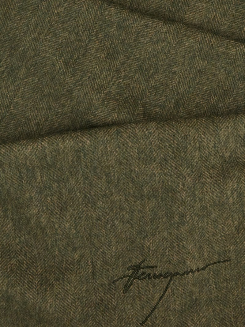 Ferragamo | Men's Cashmere Scarf - Olive Green/Camel