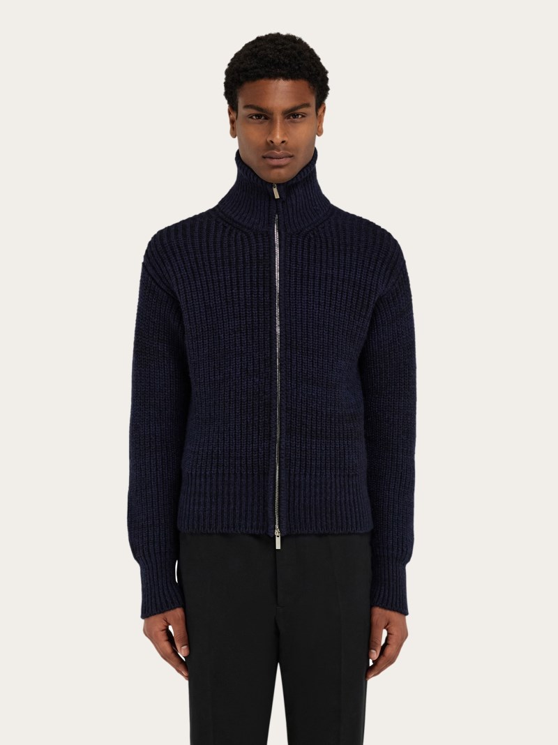 Ferragamo | Men's Knitted Blouson - Midnight Blue/Black
