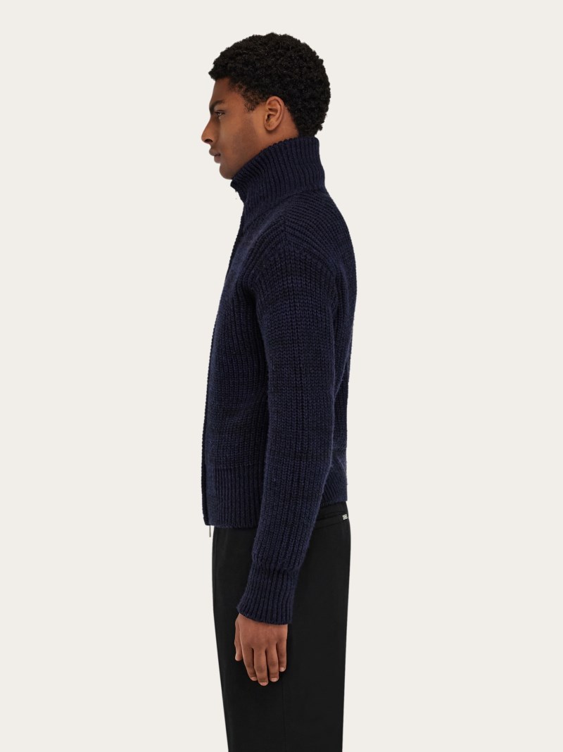 Ferragamo | Men's Knitted Blouson - Midnight Blue/Black