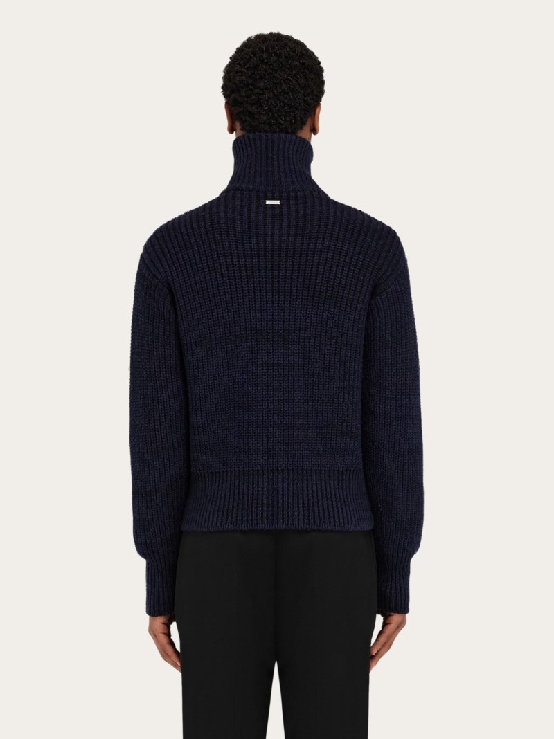 Ferragamo | Men's Knitted Blouson - Midnight Blue/Black