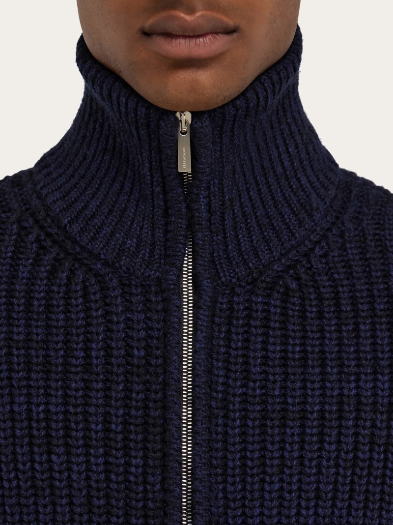 Ferragamo | Men's Knitted Blouson - Midnight Blue/Black