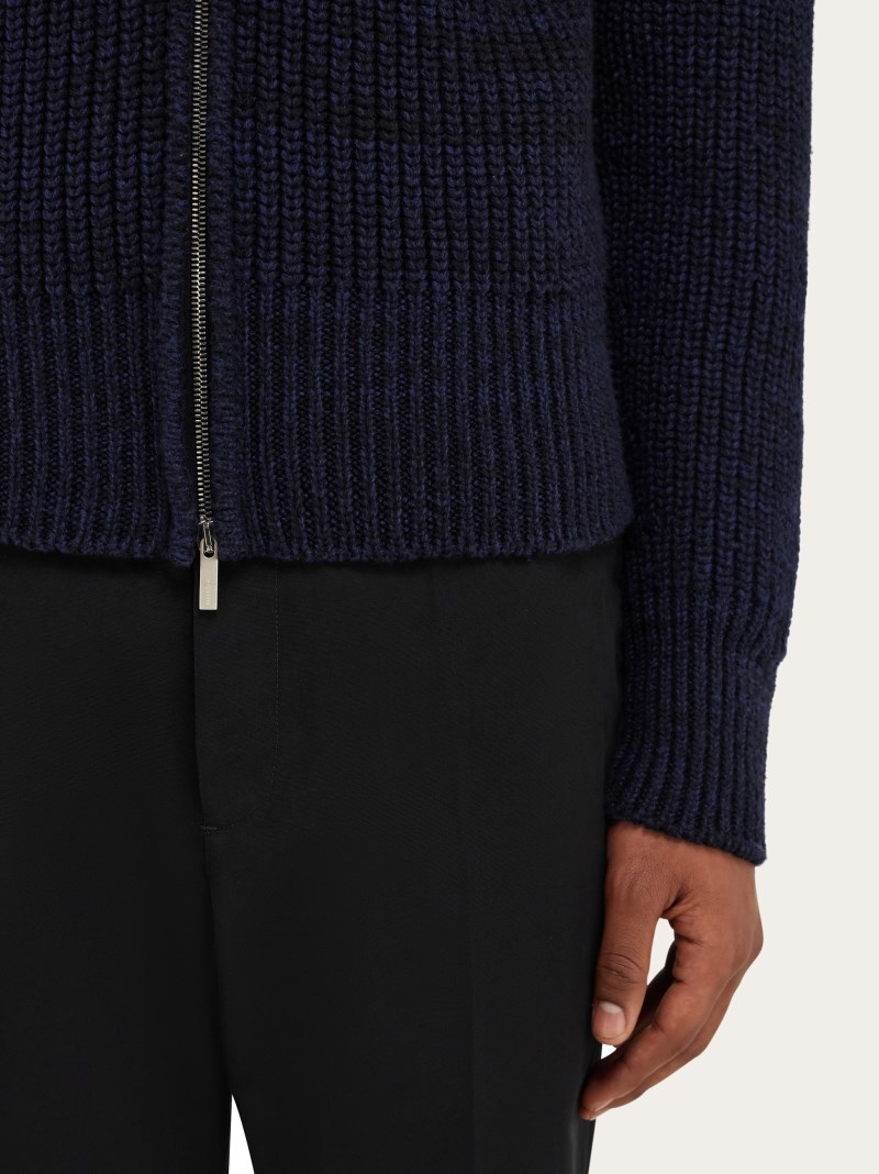 Ferragamo | Men's Knitted Blouson - Midnight Blue/Black