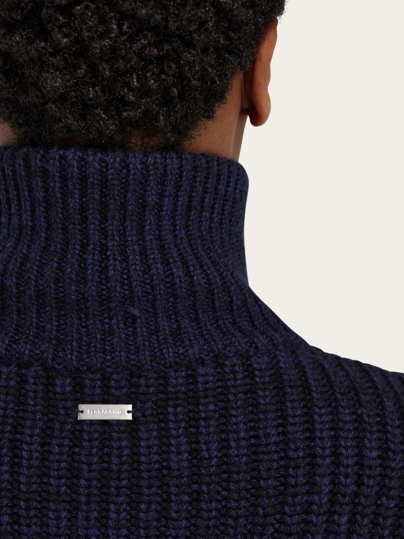 Ferragamo | Men's Knitted Blouson - Midnight Blue/Black
